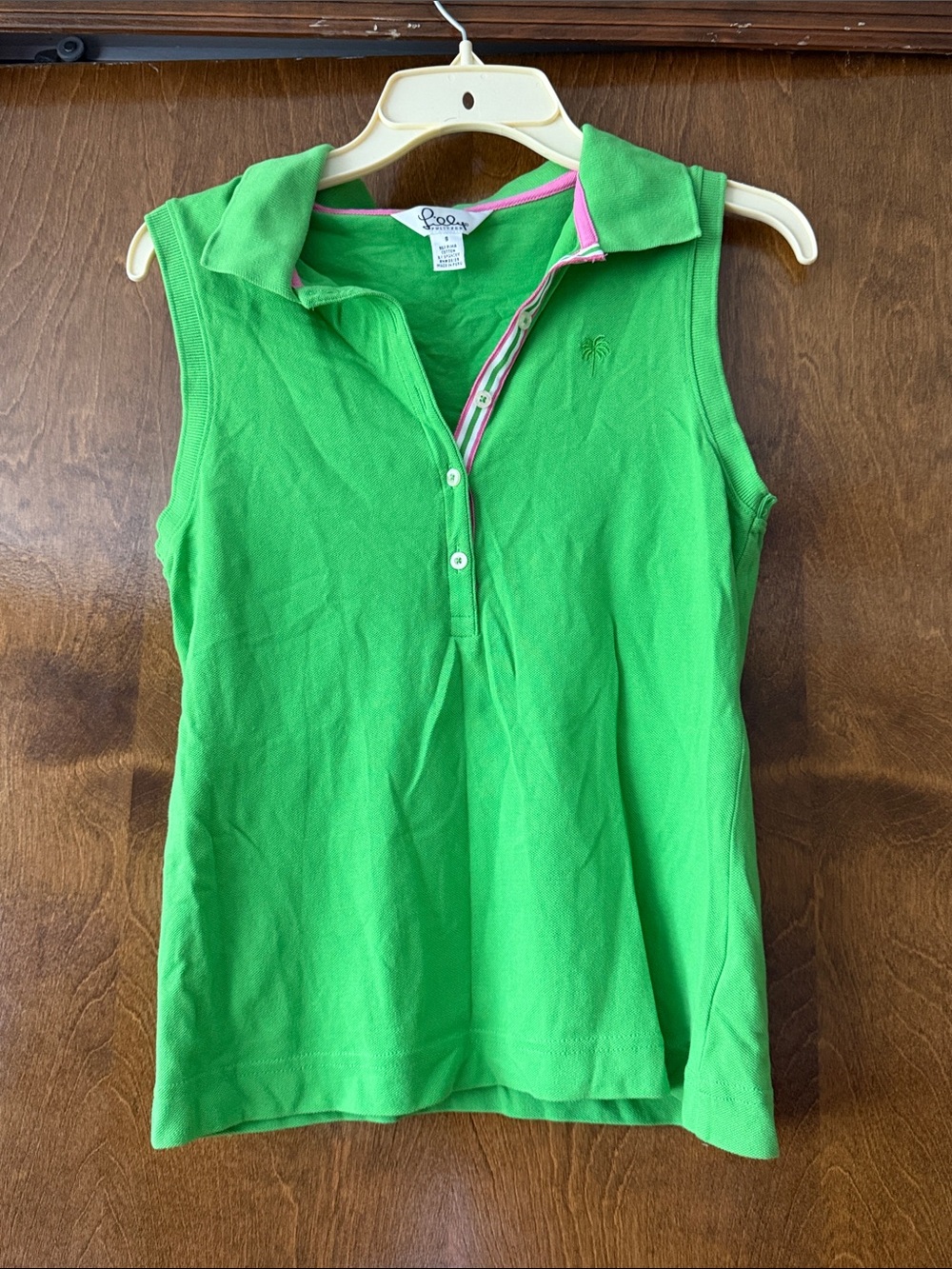 Lilly Pulitzer Sleeveless Polo Tank in Bright Green with Pink Trim
